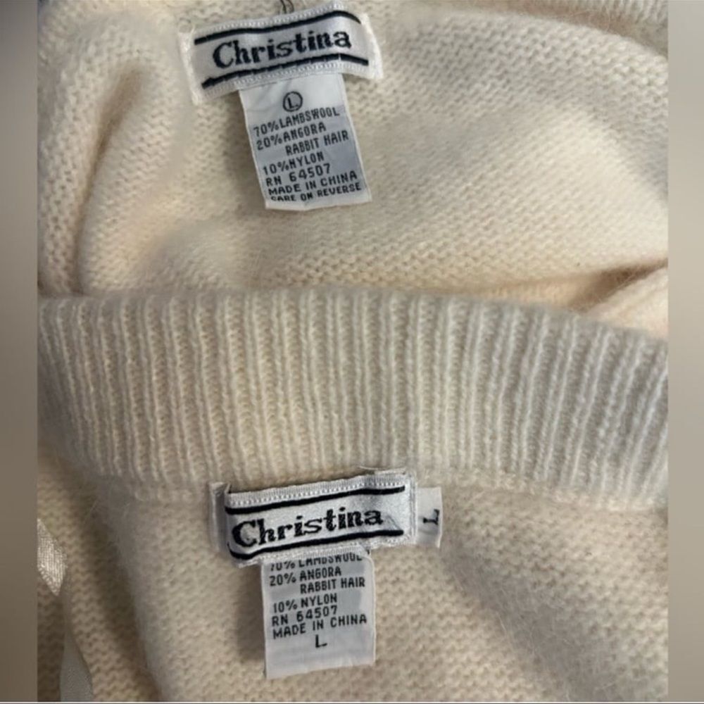 Vintage Christina Women’s Lambswool Angora Beaded Sweater Skirt Set Large - Picture 8 of 9
